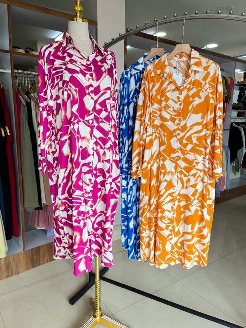 Dye Collar Down Shirt Dresses